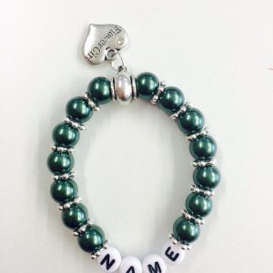 Armband “Flowergirl” personalisiert mit Name dunkelgrün