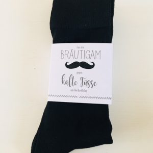 Socken mit Banderole “Für den Bräutigam, gegen kalte Füße”