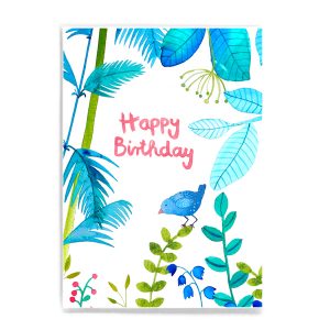 Frau Ottilie Postkarte Happy Birthday blaue Blumen