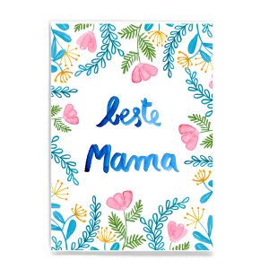 Frau Ottilie Postkarte Beste Mama blaue Blumen