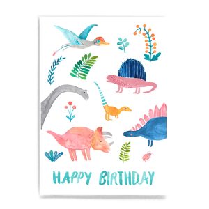 Frau Ottilie Postkarte Happy Birthday Dinosaurier
