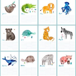 Frau Ottilie Geburtstagskalender *Kalendarium der Tiere* (A4) Edition “Dschungel”