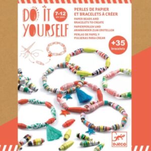 Djeco 7971 DIY-Bastelset Papierperlen und Armbänder zum Erstellen – Poppig Bunt