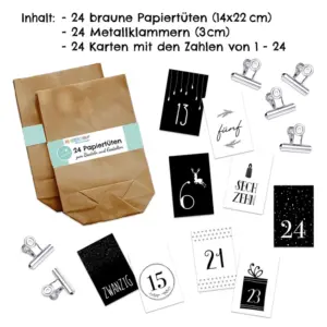 Adventskalender Set 1 Schwarz Weiß