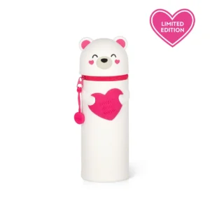 Legami 2-in-1-Federmäppchen aus weichem Silikon – Kawaii Teddy Bear Valentine