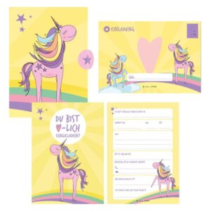 12 Geburtstag-Einladungskarten Einhorn