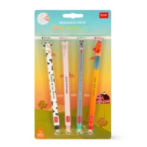 Legami Limited Edition Farmtiere Set mit 4 Löschbaren Gelstiften – Erasable Pen