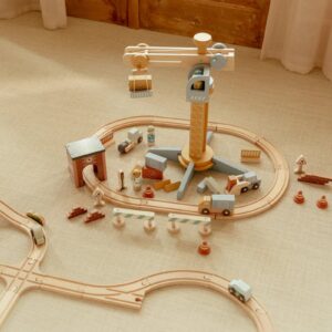 Little Dutch LD2542 Holz Kranset mit Eisenbahnschienen